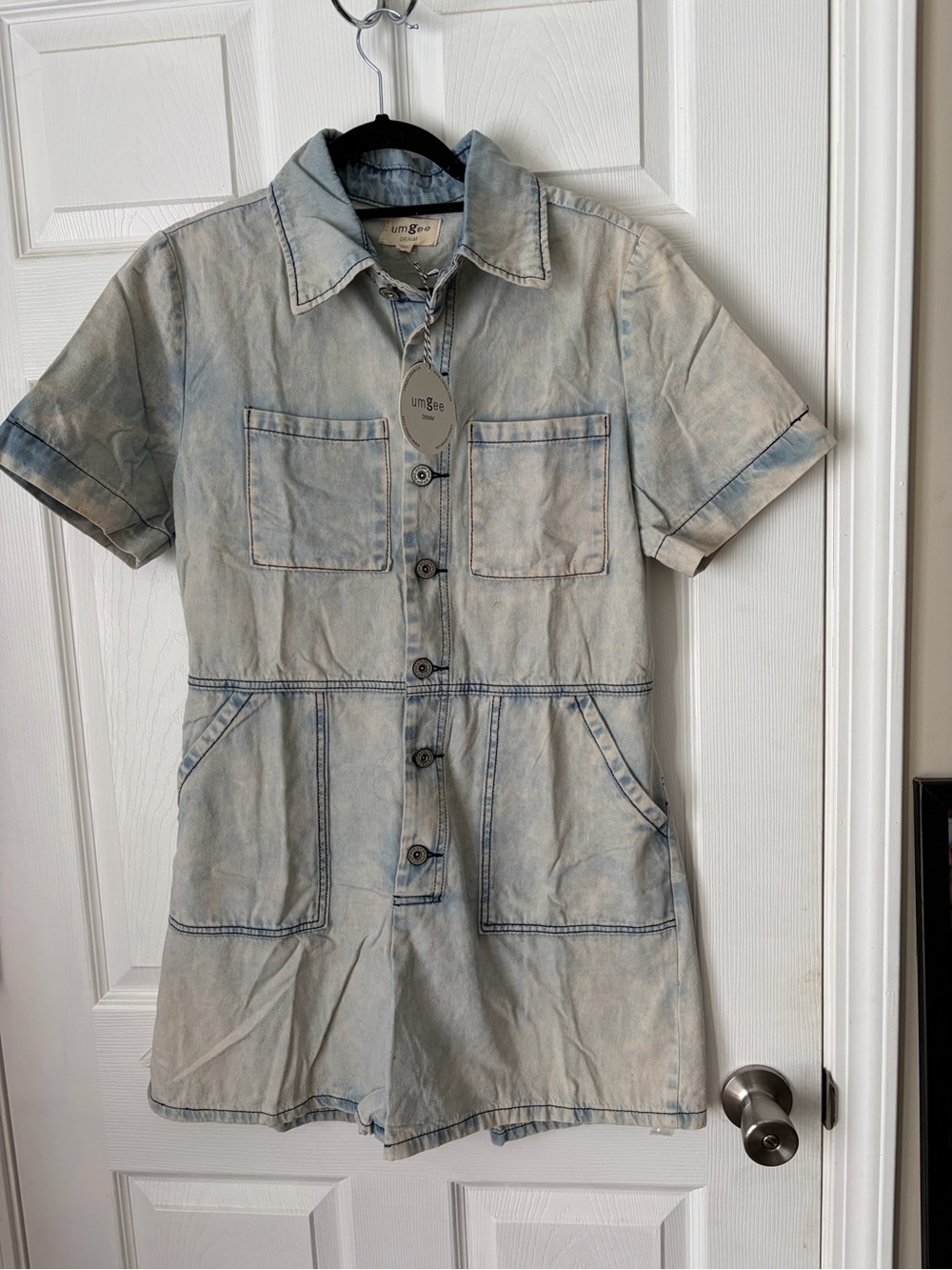 Umgee Light Wash Denim Button-Up Romper